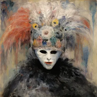 Charcoal and pastel depiction of a Venetian carnival mask hidden in shadows - Image 1