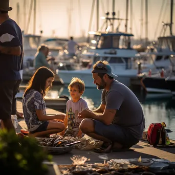 Families enjoying brunch by the harbor, with children playing nearby. - Image 1