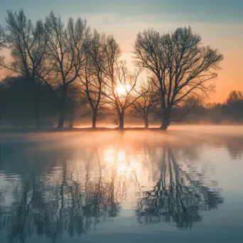 Ethereal mist over tranquil lake in black and white - Image 4