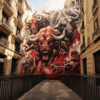 Running of the Bulls in Pamplona - People sprinting in front of charging bulls - Image 2