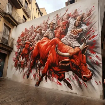 Running of the Bulls in Pamplona - People sprinting in front of charging bulls - Image 3