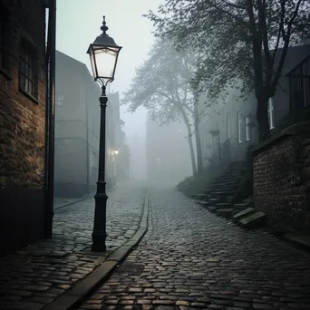 Lantern in Foggy Alley