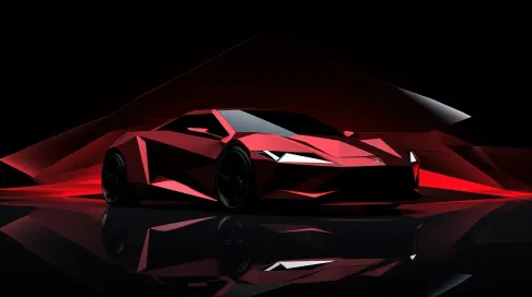 Low poly red sports car spotlighted against a minimalistic black backdrop - Image 1