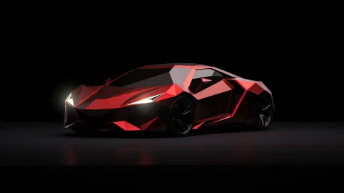 Low poly red sports car spotlighted against a minimalistic black backdrop - Image 2