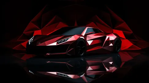 Low poly red sports car spotlighted against a minimalistic black backdrop - Image 3