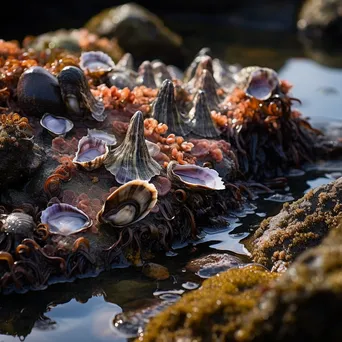 Close-up of mollusks and barnacles in a rock pool habitat - Image 3