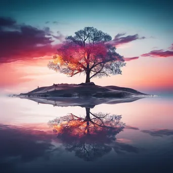 Double exposure of a tree with sunset colors - Image 2