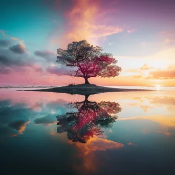 Double exposure of a tree with sunset colors - Image 3