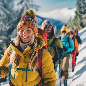 Friends Hiking in Winter Wonderland