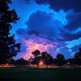 Twilight Thunderstorm Over City Park