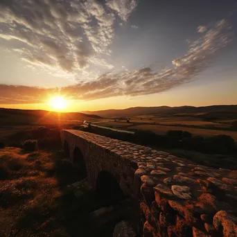 Sunset view from a stone bridge over hills - Image 1