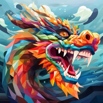 Intricate low poly Chinese dragon soaring amidst clouds - Image 3