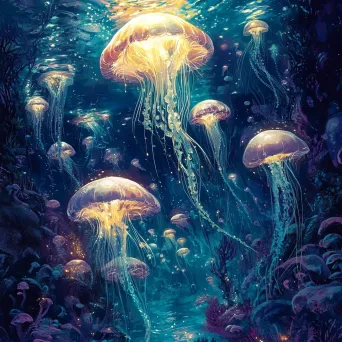 Colorful mermaid lagoon with dancing jellyfish lighting the scene - Image 4