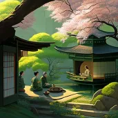 Tranquil tea ceremony in a traditional Japanese tea house surrounded by a beautiful garden - Image 4