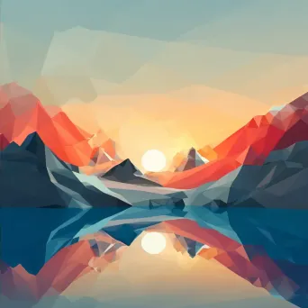 Low poly depiction of dawn breaking over a mountain range - Image 2