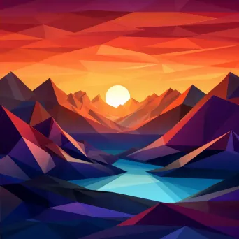 Low poly depiction of dawn breaking over a mountain range - Image 4