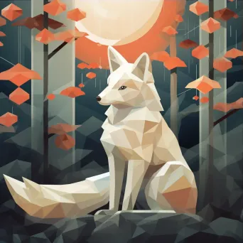 Low poly Japanese Kitsune in a serene moonlit setting - Image 3