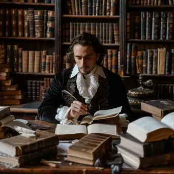 Vintage portrait of a pensive writer in vintage study - Image 1