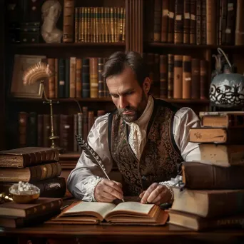 Vintage portrait of a pensive writer in vintage study - Image 3