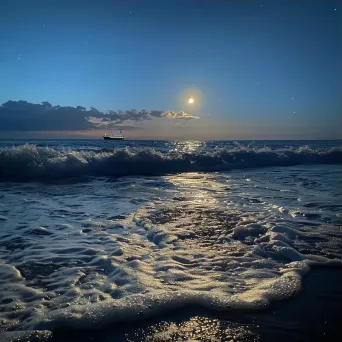 Ocean waves under moonlight with a ship on the horizon - Image 3