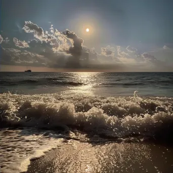 Ocean waves under moonlight with a ship on the horizon - Image 4