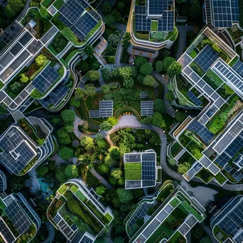 Drone view of a smart city with solar panels and greenery. - Image 2