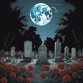 Image of serene graveyard under full moon with red rose - Image 2