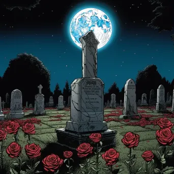 Image of serene graveyard under full moon with red rose - Image 3