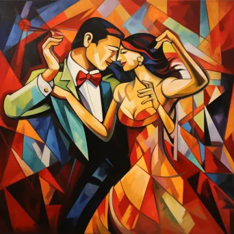 Tango dancers depicted in vibrant Cubist style - Image 2