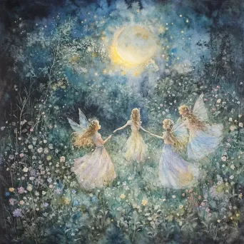 Moonlit Meadow of Nymphs