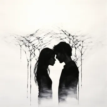 Minimalist ink drawing depicting unrequited love through two close yet distant silhouettes - Image 1