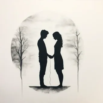 Minimalist ink drawing depicting unrequited love through two close yet distant silhouettes - Image 3