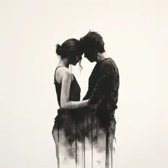 Minimalist ink drawing depicting unrequited love through two close yet distant silhouettes - Image 4