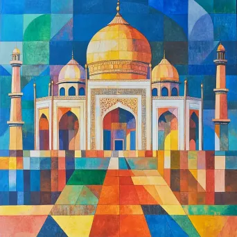 Taj Mahal reimagined and fractured in Cubist style with bright Indian colors - Image 2