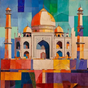 Taj Mahal reimagined and fractured in Cubist style with bright Indian colors - Image 3