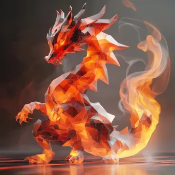 Majestic low poly dragon formed from jagged polygons with fiery details - Image 1