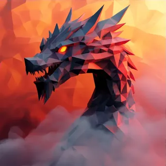 Majestic low poly dragon formed from jagged polygons with fiery details - Image 3