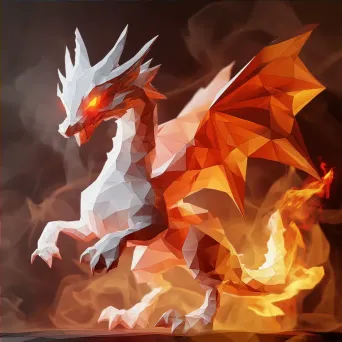 Majestic low poly dragon formed from jagged polygons with fiery details - Image 4