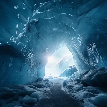 Intricate ice tunnel formations inside a glacier with light filtering through - Image 1