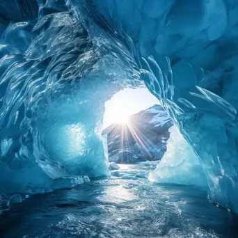 Intricate ice tunnel formations inside a glacier with light filtering through - Image 3