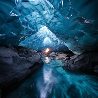 Intricate ice tunnel formations inside a glacier with light filtering through - Image 4