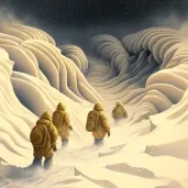 Group of adventurers walking in Arctic blizzard - Image 4