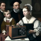 1950s family listening to radio in living room - Image 3