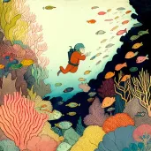 Diver swimming near vibrant coral reef with colorful fish - Image 3