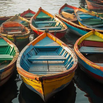 Colorful fishing boats docked at river mouth - Image 1