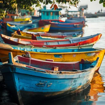 Colorful fishing boats docked at river mouth - Image 2