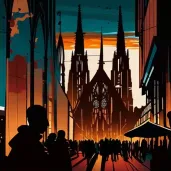 Gothic cathedral in urban sunset scene - Image 2