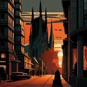 Gothic cathedral in urban sunset scene - Image 3