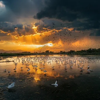 Migratory birds around a desert oasis - Image 1