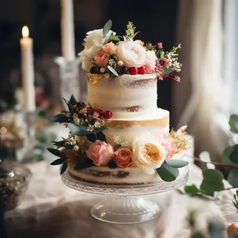 Wedding cake decorated with fresh flowers - Image 2